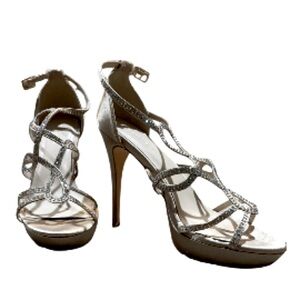 🆕 Le Chateau Silver Rhinestone Embellished Stilleto Heels! Evening Holiday Party